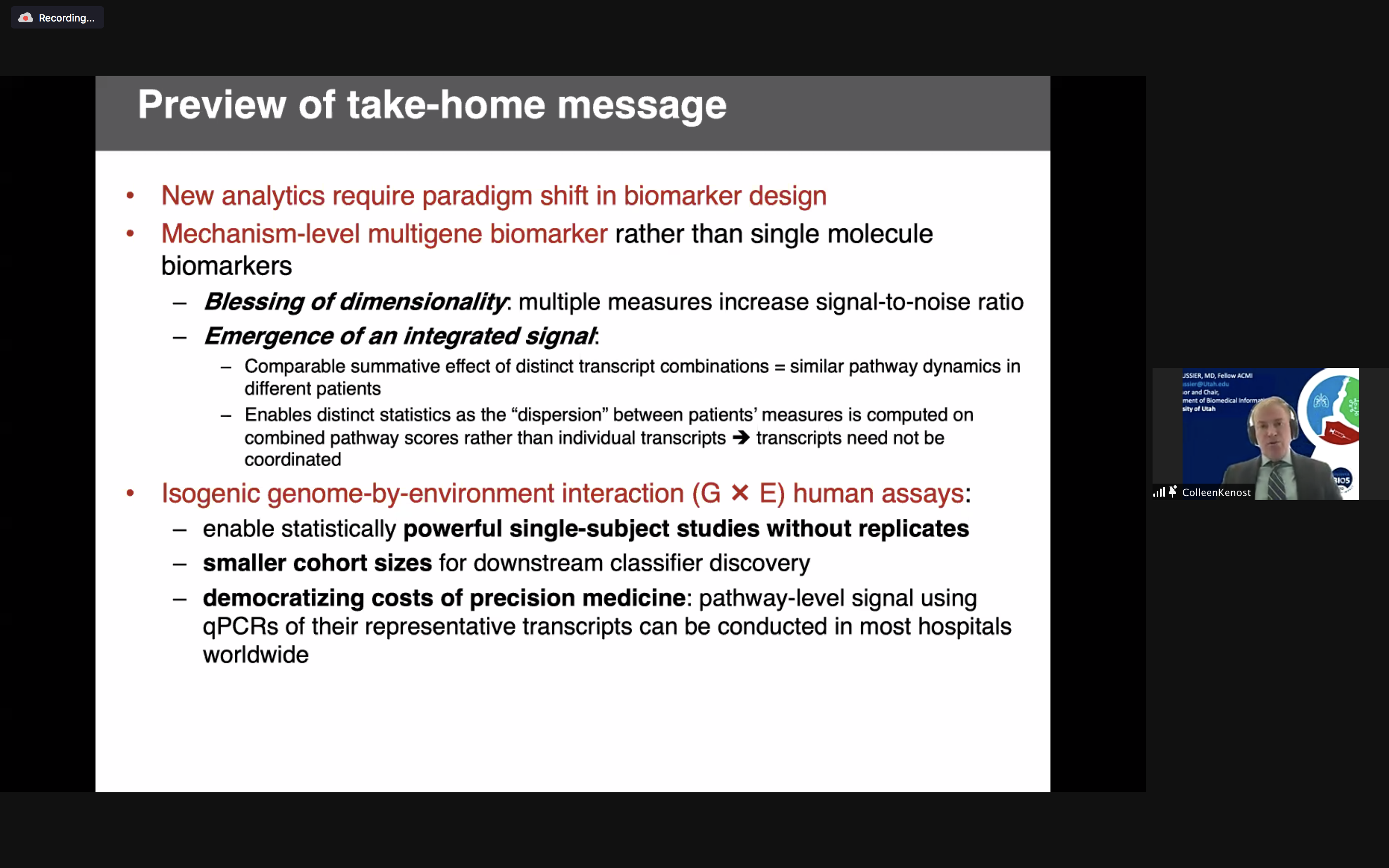 Zoom screenshot of Yves Lussier and powerpoint presentation