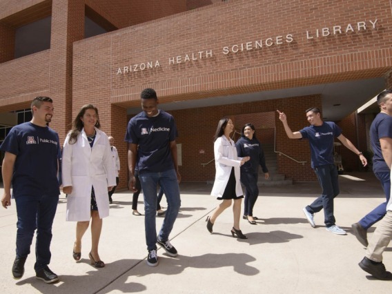 Students and Staff congregating outside the Arizona Health Sciences Library