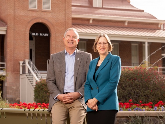 David W. Hahn, the Craig M. Berge Dean of the College of Engineering, and Joann Sweasy, the Nancy C. and Craig M. Berge Endowed Chair for the Director of the University of Arizona Cancer Center.
