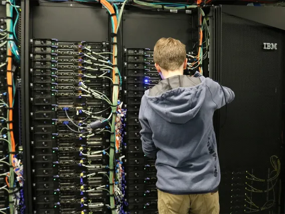 Man working on a high performance computing