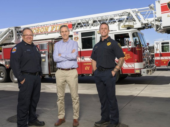 Jeff Burgess with firefighters
