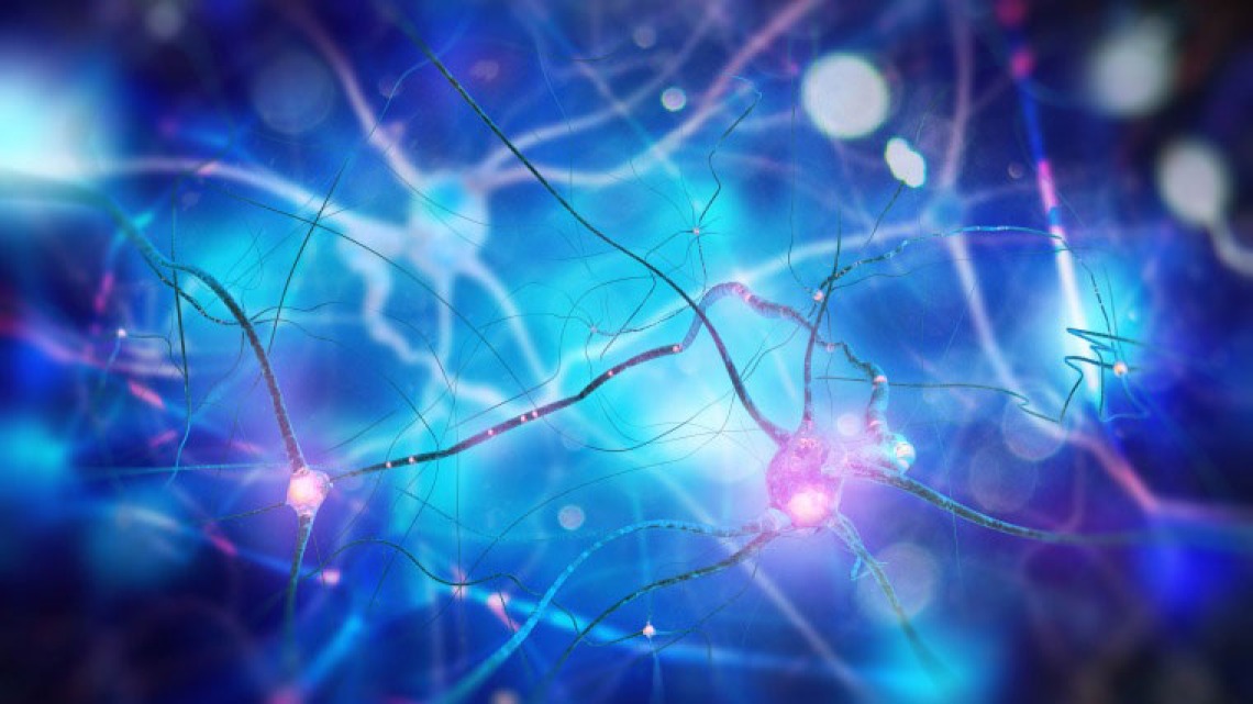 Artistic rendering of blue neurons