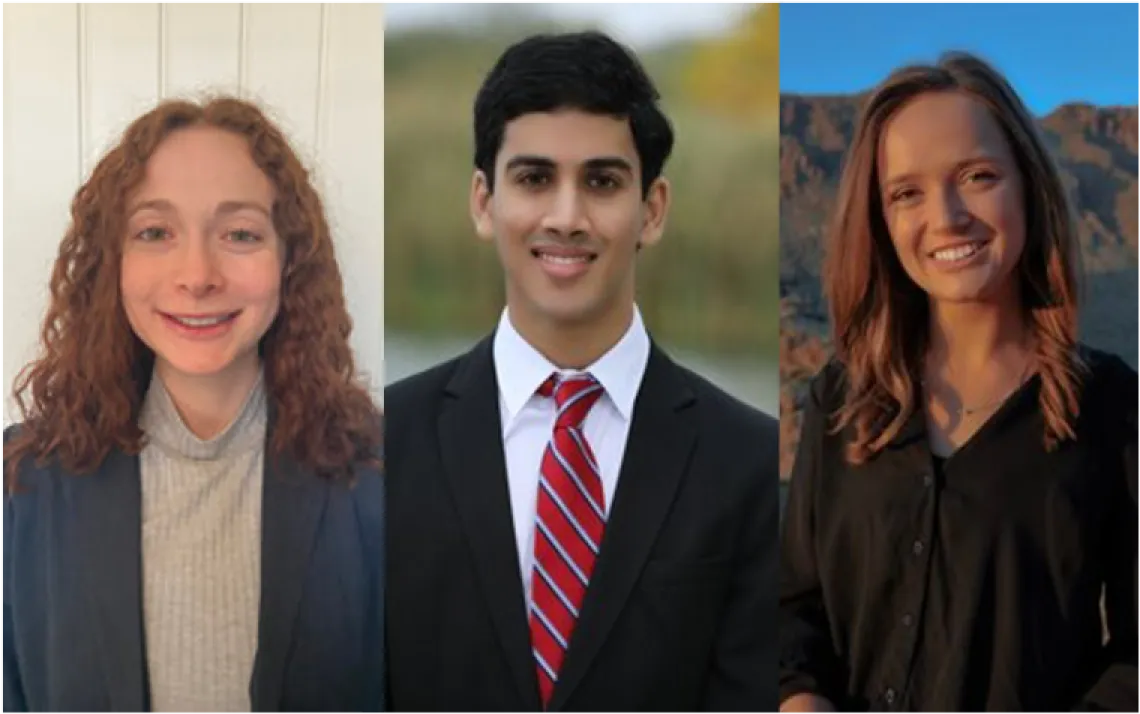 Headshots of three enthusiastic young people