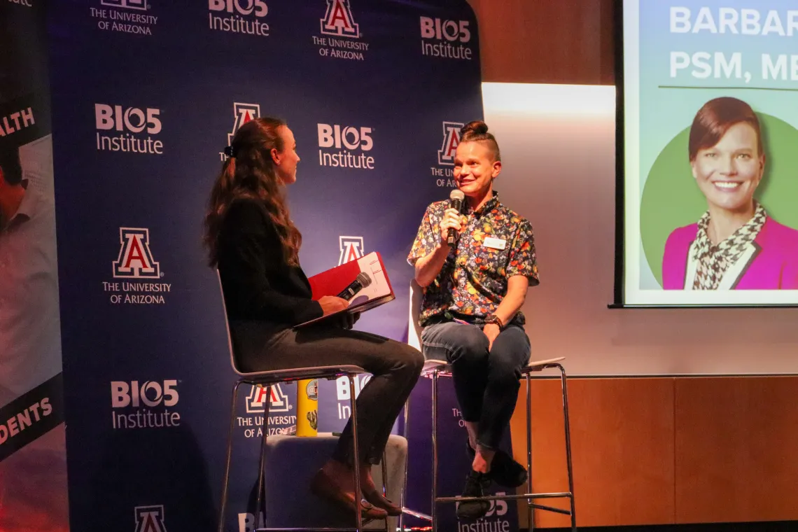 Researcher speaking at a fireside chat the BIO5 Institute