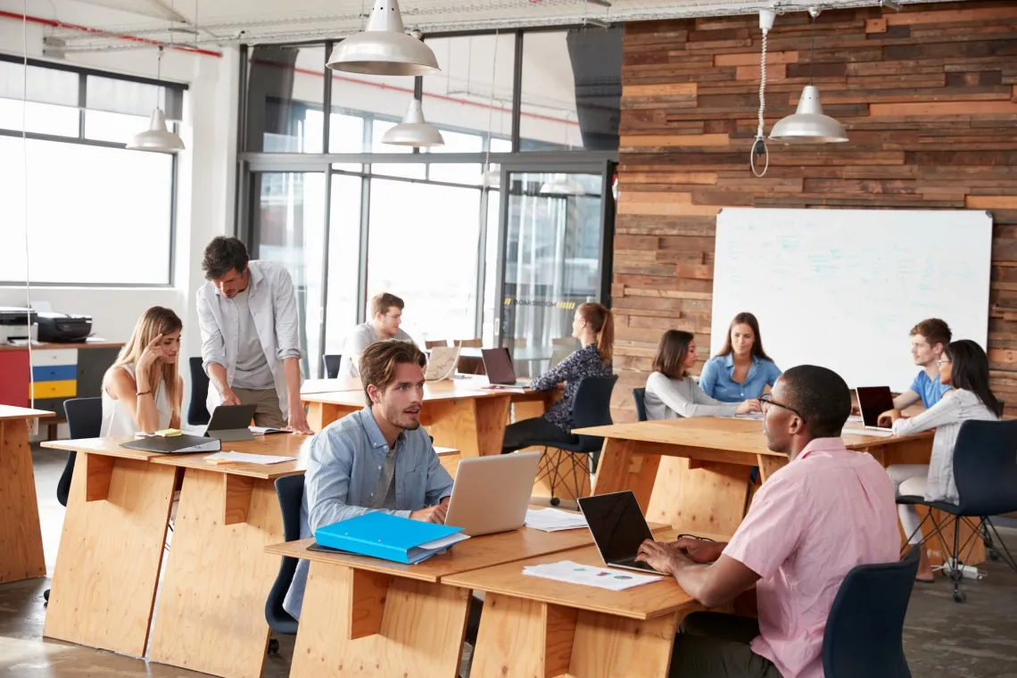Busy workplace with people
