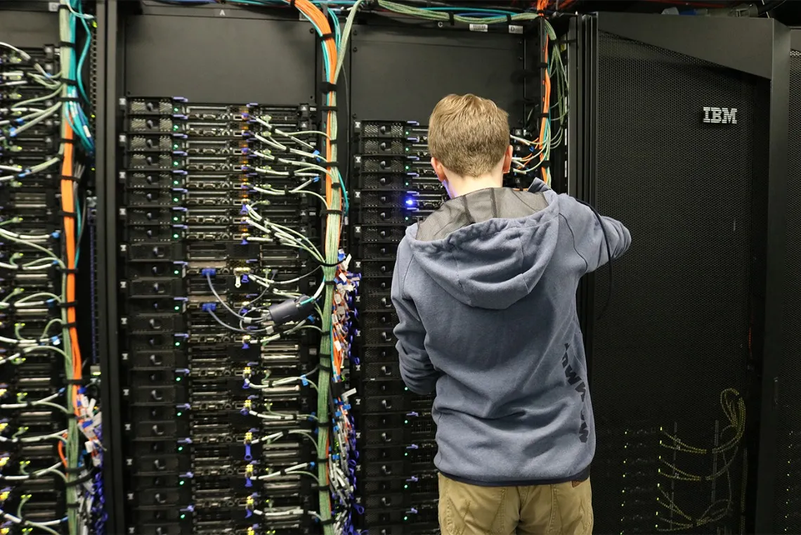 Man working on a high performance computing