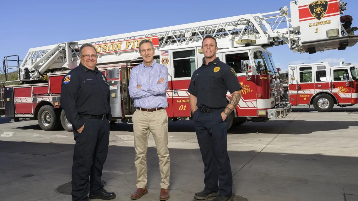 Jeff Burgess with firefighters