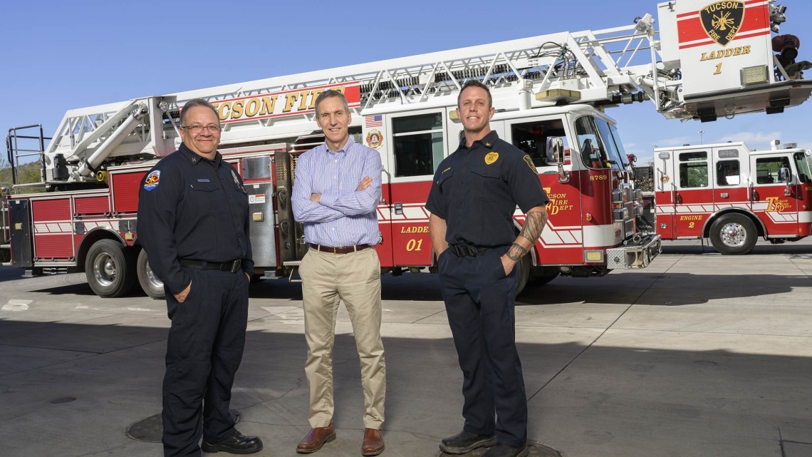 Jeff Burgess with firefighters