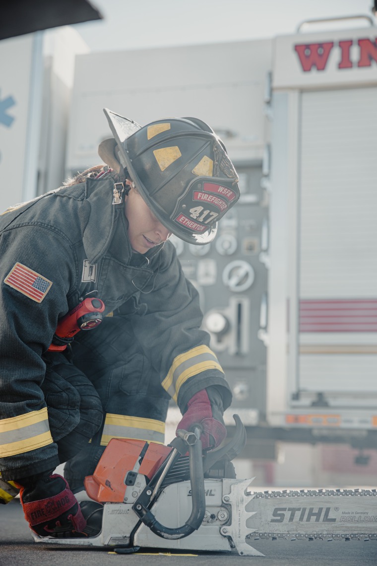 Female firefighter in uniform