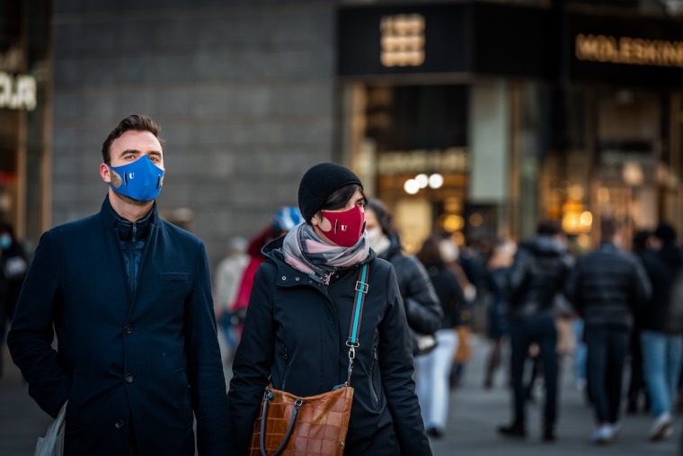 Man and Woman wearing masks outdoors