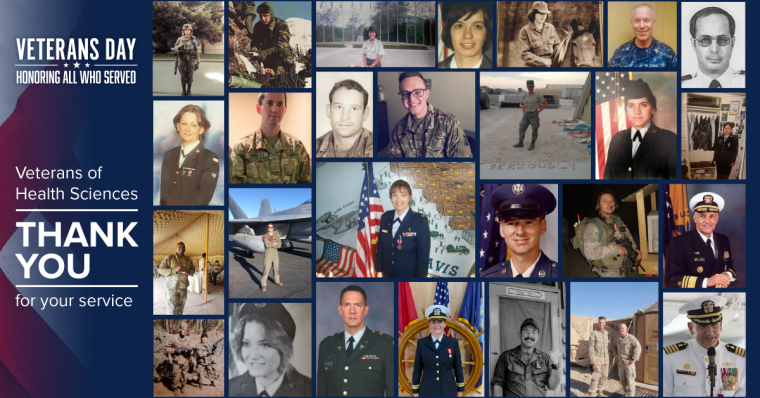 Collage image of veterans who work at UArizona Health Sciences with text: Thank you for your service.