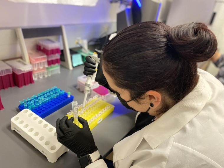 A researcher works on detecting the inflammatory response of samples treated with Aqualung Therapeutics’ ALT-100 drug in the University of Arizona lab of Dr. Joe G.N. “Skip” Garcia.