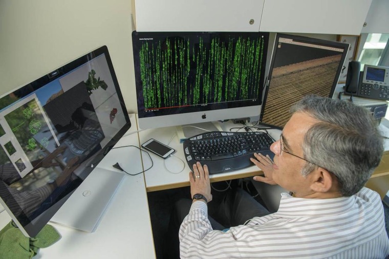 Dr. Nirav Merchant working at a computer.
