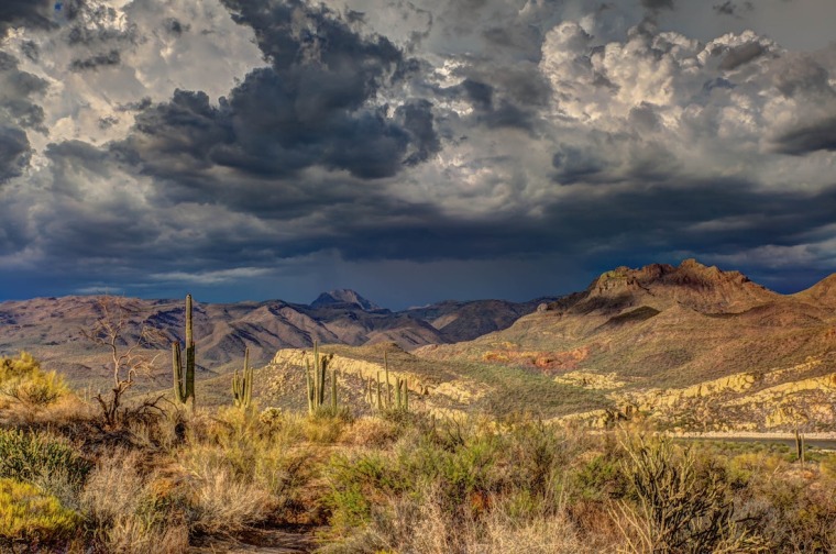 Arizona desert with cloudy sky.