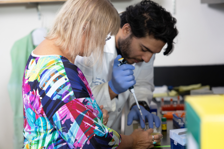 Dr. Miranti working with a member of her Lab